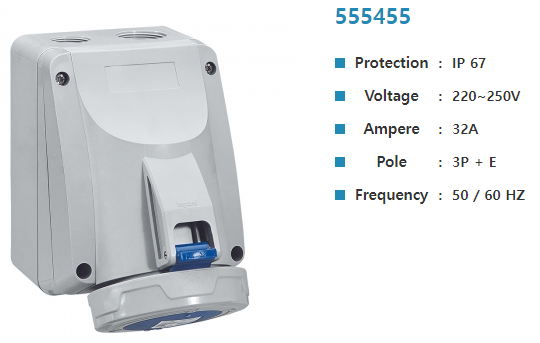 아남콘센트(3P+E 32A)	250V 555455 노출(IP67)