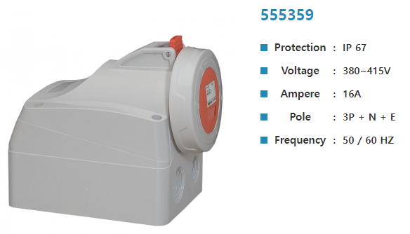 아남콘센트(3P+N+E 16A)	415V 555359 N상 노출(IP67)